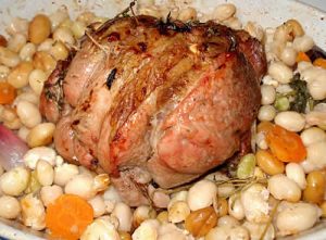 canard roti aux haricots blancs avec foie gras poele