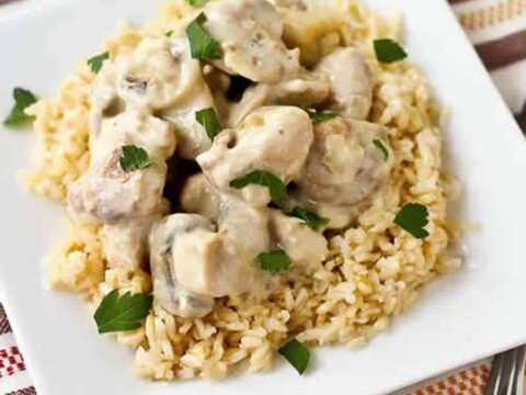 Poulet au champignons creme fraiche et riz avec cookeo