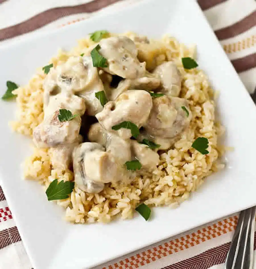 Poulet au champignons creme fraiche et riz avec cookeo
