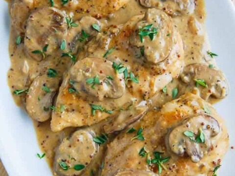 Poulet à la moutarde et aux champignons