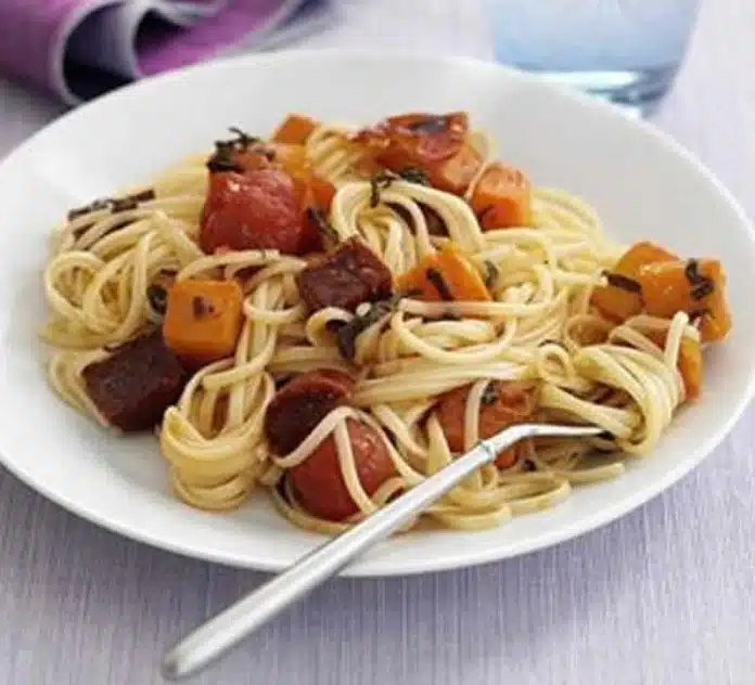 Spaghetti lardons chorizo cookeo