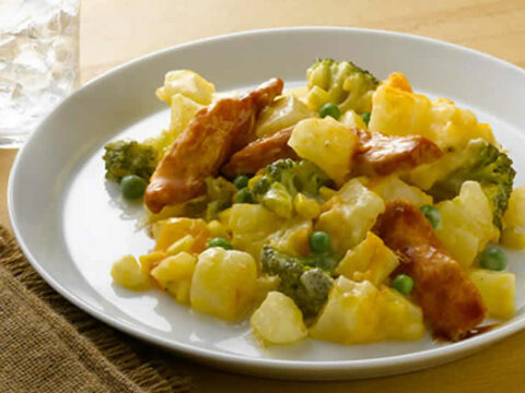 Poulet aux pomme de terre brocoli et petits pois cookeo