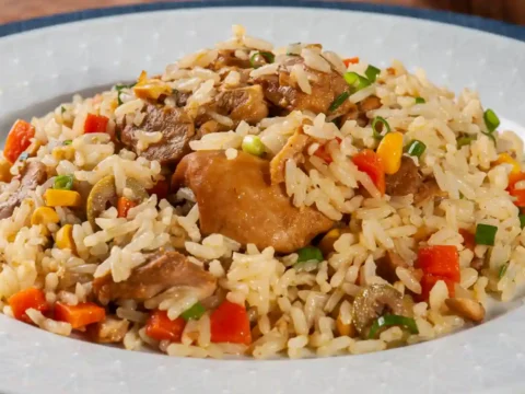 Blanc de poulet et riz au carotte et petit pois cookeo