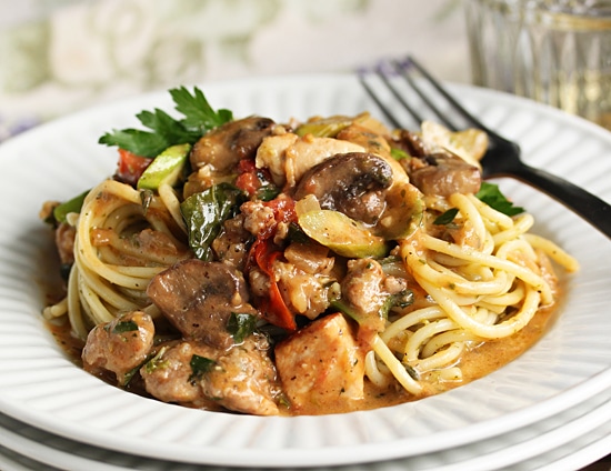 Saucisses et poitrine de poulet aux champignons cookeo