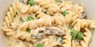 aiguillette de poulet au pâtes et petits pois cookeo