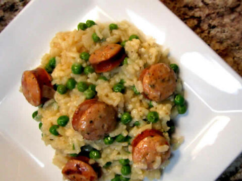 Risotto avec saucisses et petits pois au cookeo