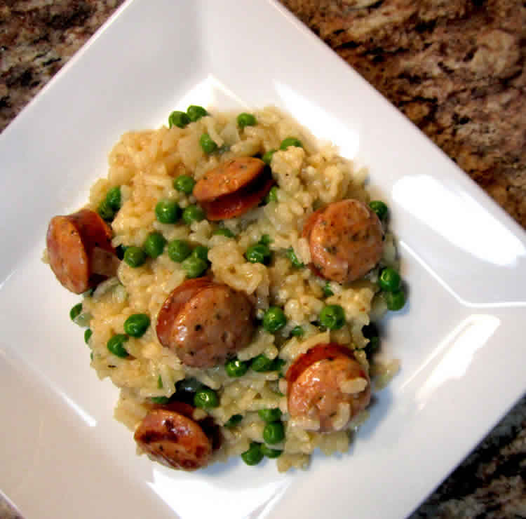 Risotto avec saucisses et petits pois au cookeo