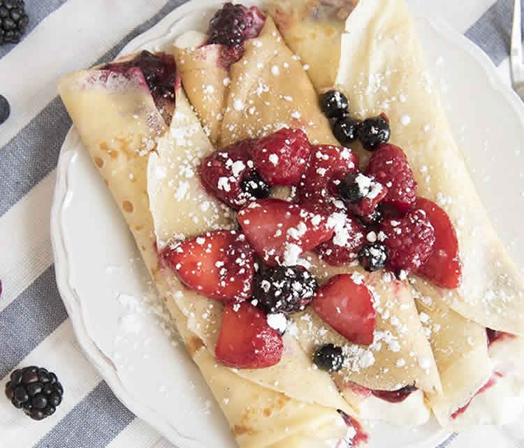 Recette crêpes avec crème et fruits rouges ww