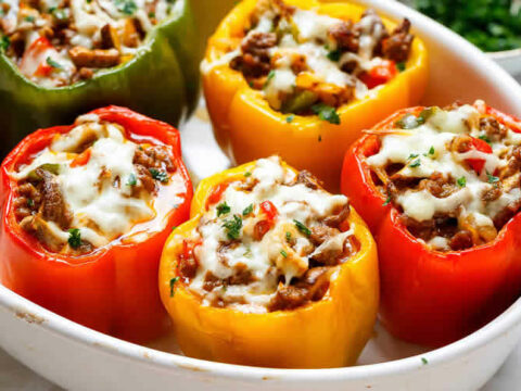 Recette poivron farci au riz et viande hachée ww