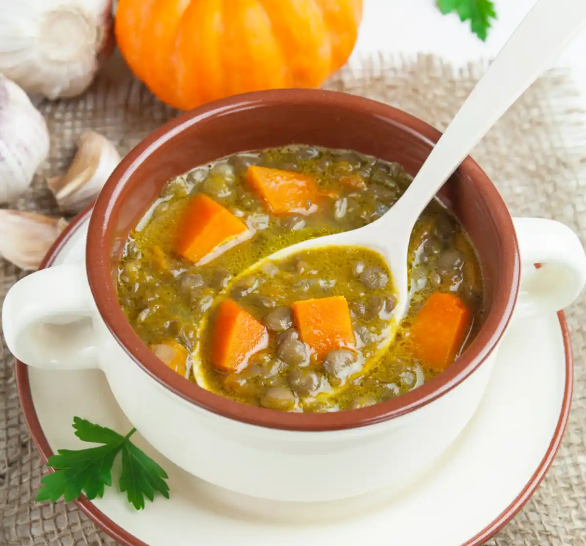 Soupe de potimarron et lentilles au cookeo
