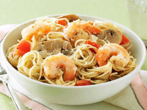 Spaghetti champignons et crevettes au cookeo
