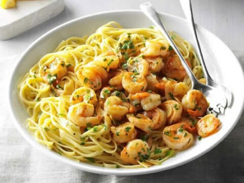 Spaghetti aux crevettes au citron et ail