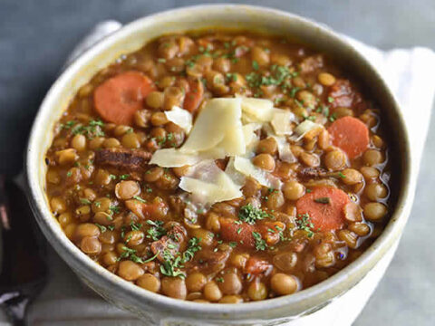 Lentilles aux carottes et lardons au cookeo