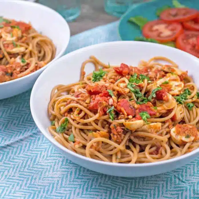 spaghettis au thon et champignons au cookeo