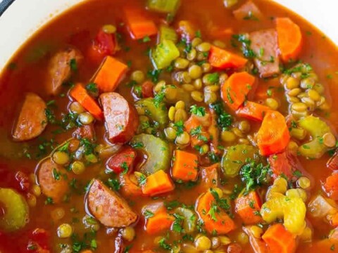 Soupe aux lentilles avec saucisses au thermomix