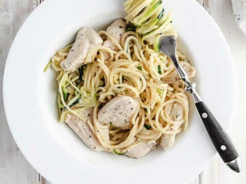 Spaghettis au poulet et courgette ww