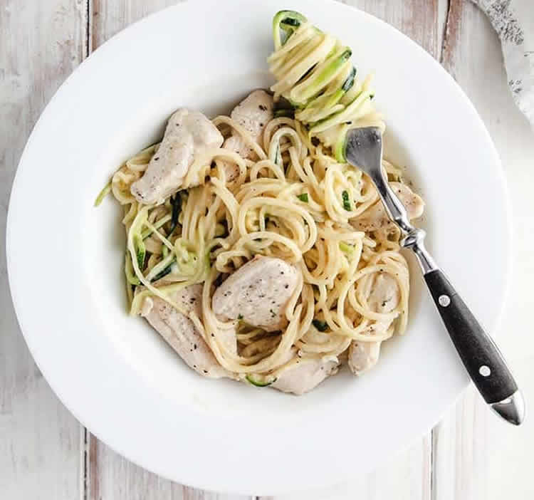 Spaghettis au poulet et courgette ww
