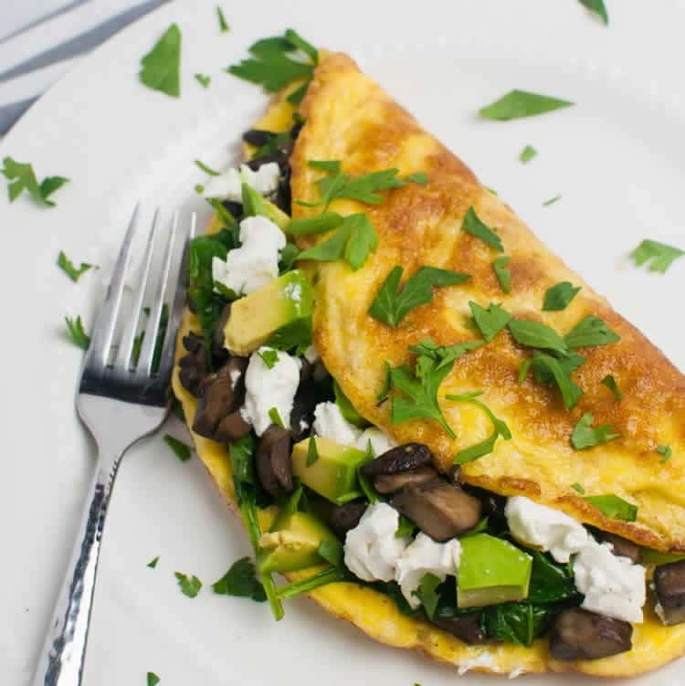 Omelette aux champignons et épinards