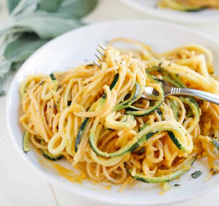 Spaghetti à la crème de butternut et courgette