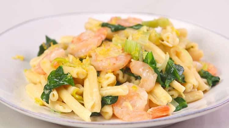 Pâtes aux crevettes et poireaux au cookeo