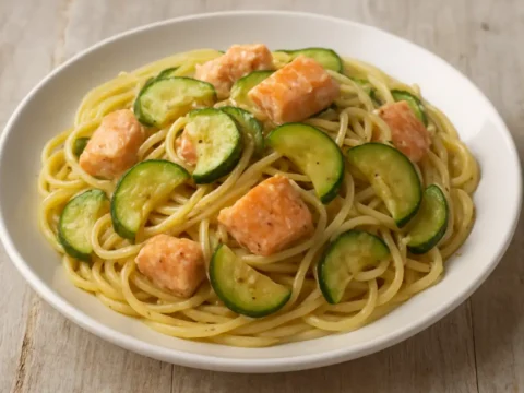 spaghetti au saumon et courgettes au cookeo