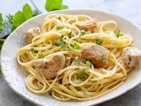 Poulet aux spaghettis à la crème