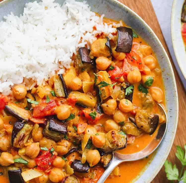 Aubergines et pois chiches au cookeo