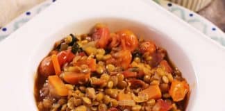 Lentilles au bacon carottes et tomates