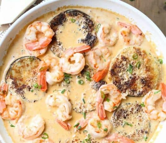 Aubergine aux crevettes à la crème