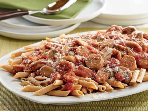 Penne avec chorizo et champignons au cookeo