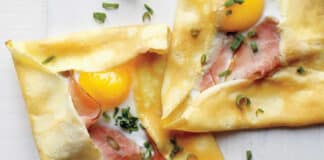 Crêpes aux oeufs et jambon au four