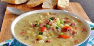 Soupe au jambon pommes de terre et poireaux
