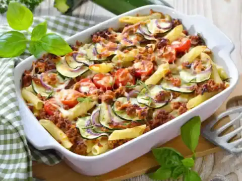 gratin des pates courgette et tomate