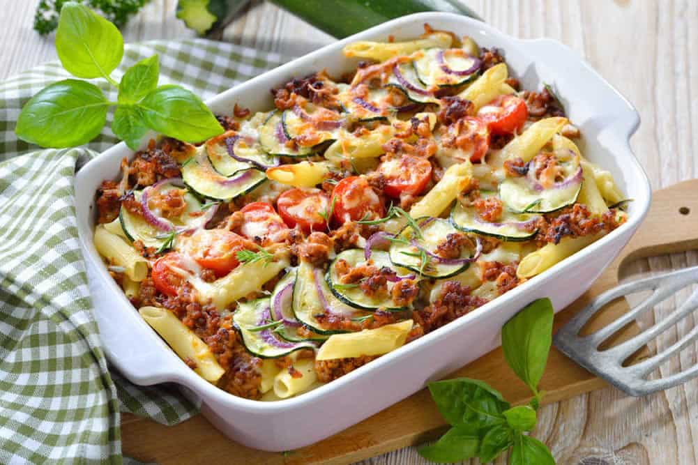 Gratin des pâtes courgette et tomate