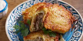Galette de pommes de terre farcie à la viande hachée