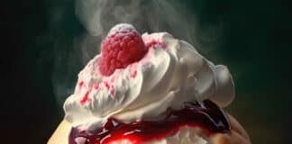 Mug cake vanille framboise et crème