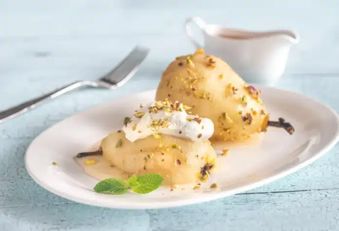 Poires pochées sirop