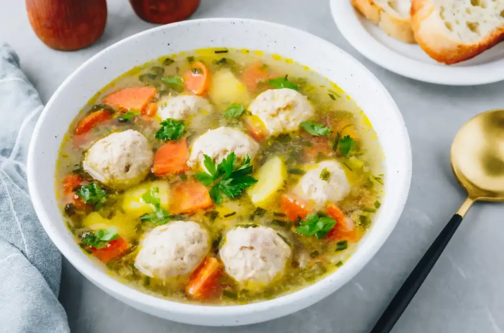 Soupe aux pommes de terre carottes et boulettes de poulet